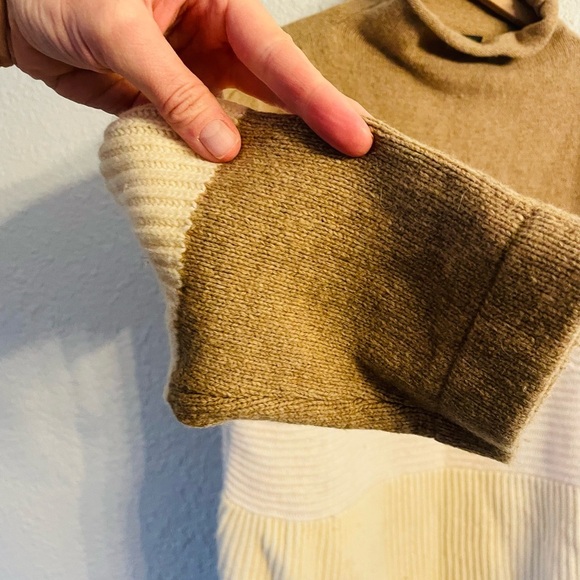 French Connection Wool Blend Colorblock Neutrals Roll Neck Sweater - Picture 6 of 11